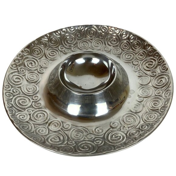 Cast Aluminum Chip Dip Server Shiny Swirl Design Party Entertaining Buffet - Picture 1 of 4